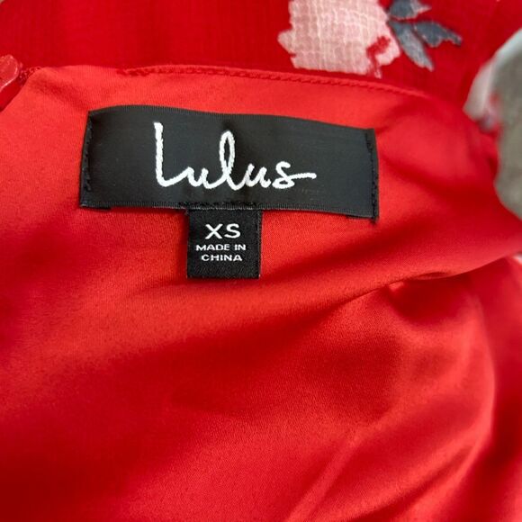 Lulus Love in Bloom Red Floral Print Chiffon Off-The-Shoulder Hi-Low Dress Sz XS - Picture 6 of 16